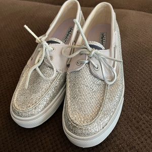 Silver sequin Sperrys boat shoes